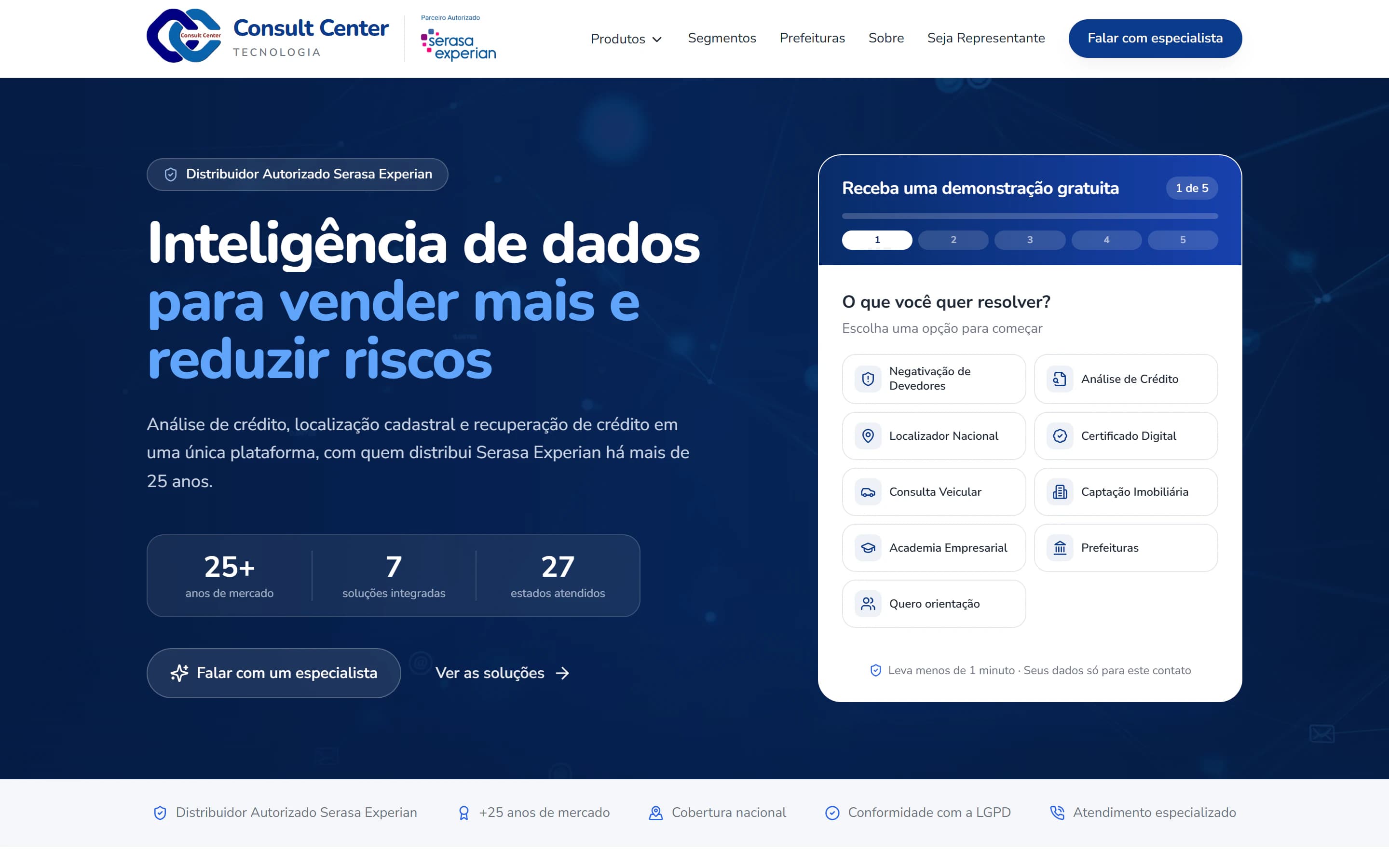 Primeira tela da landing page de Consult Center