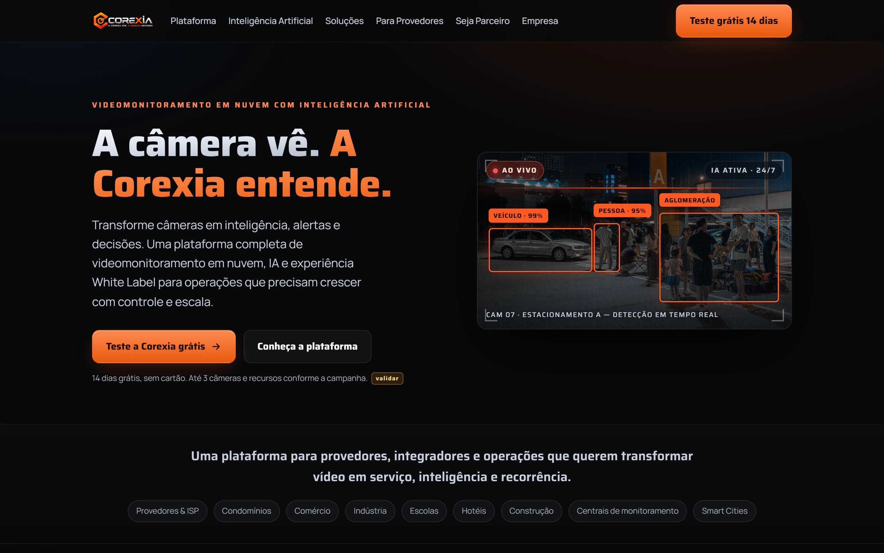 Primeira tela da página de Corexia